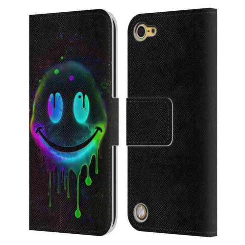 Wumples Cosmic Arts Drip Smiley Leather Book Wallet Case Cover For Apple iPod Touch 5G 5th Gen