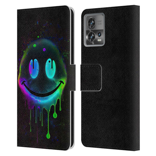 Wumples Cosmic Arts Drip Smiley Leather Book Wallet Case Cover For Motorola Moto Edge 30 Fusion
