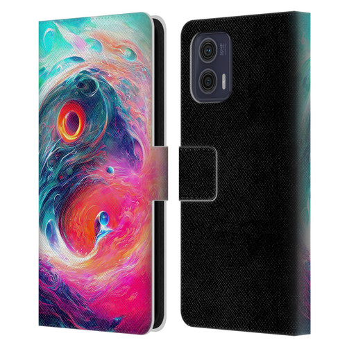 Wumples Cosmic Arts Blue And Pink Yin Yang Vortex Leather Book Wallet Case Cover For Motorola Moto G73 5G