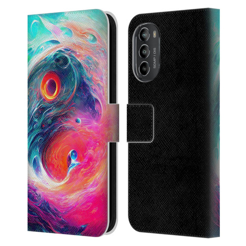 Wumples Cosmic Arts Blue And Pink Yin Yang Vortex Leather Book Wallet Case Cover For Motorola Moto G82 5G