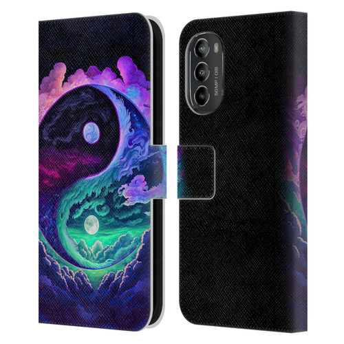 Wumples Cosmic Arts Clouded Yin Yang Leather Book Wallet Case Cover For Motorola Moto G82 5G