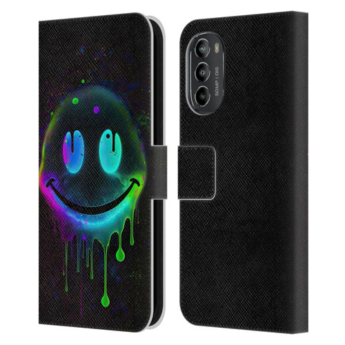 Wumples Cosmic Arts Drip Smiley Leather Book Wallet Case Cover For Motorola Moto G82 5G