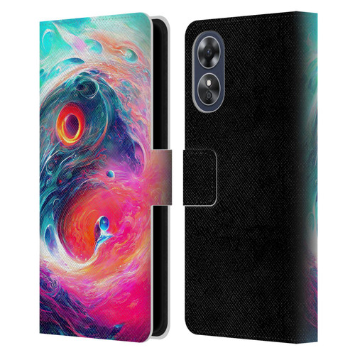 Wumples Cosmic Arts Blue And Pink Yin Yang Vortex Leather Book Wallet Case Cover For OPPO A17