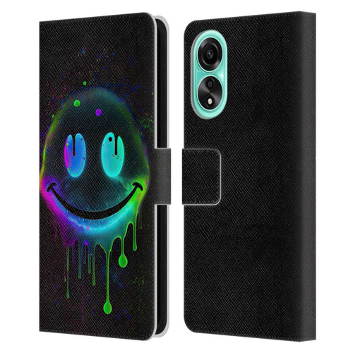 Wumples Cosmic Arts Drip Smiley Leather Book Wallet Case Cover For OPPO A78 5G