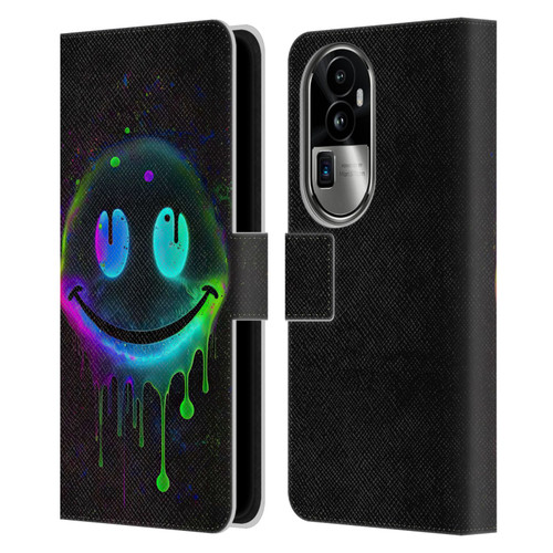 Wumples Cosmic Arts Drip Smiley Leather Book Wallet Case Cover For OPPO Reno10 Pro+