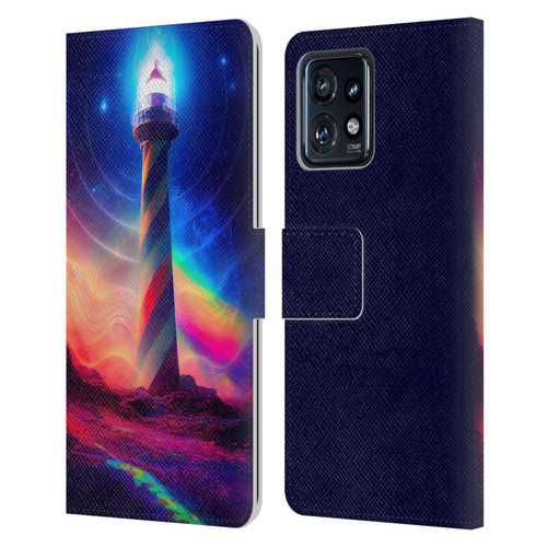 Wumples Cosmic Universe Lighthouse Leather Book Wallet Case Cover For Motorola Moto Edge 40 Pro