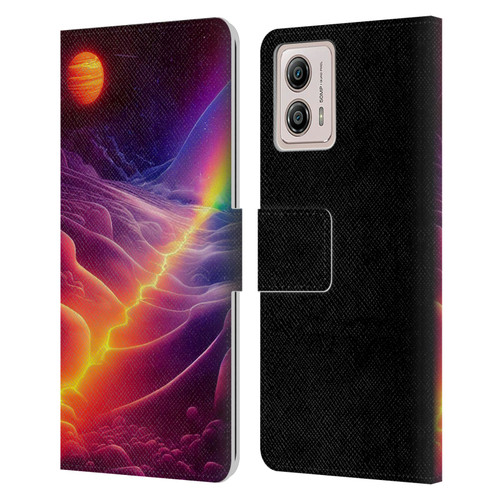 Wumples Cosmic Universe A Chasm On A Distant Moon Leather Book Wallet Case Cover For Motorola Moto G53 5G