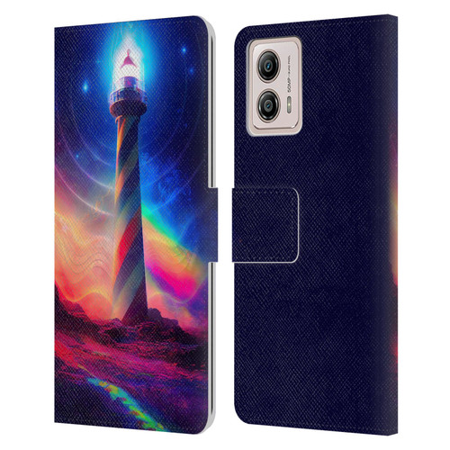 Wumples Cosmic Universe Lighthouse Leather Book Wallet Case Cover For Motorola Moto G53 5G