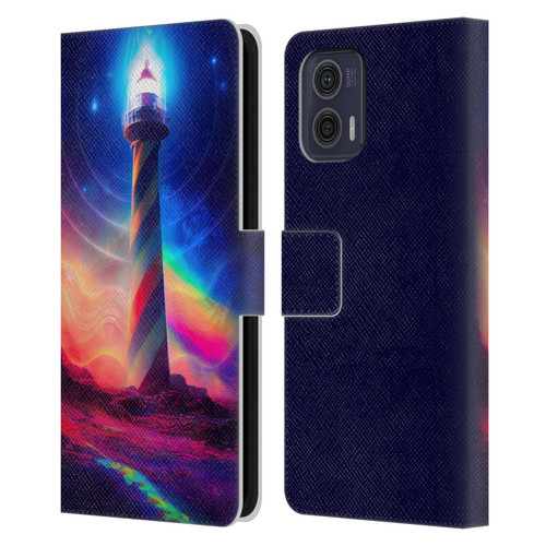 Wumples Cosmic Universe Lighthouse Leather Book Wallet Case Cover For Motorola Moto G73 5G