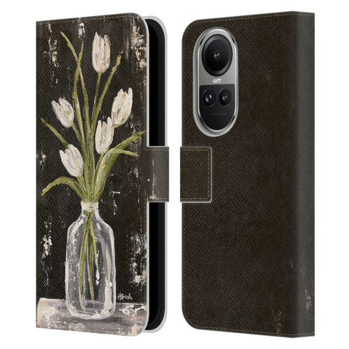 Haley Bush Floral Painting White Tulips In Glass Jar Leather Book Wallet Case Cover For OPPO Reno10 5G / Reno10 Pro 5G