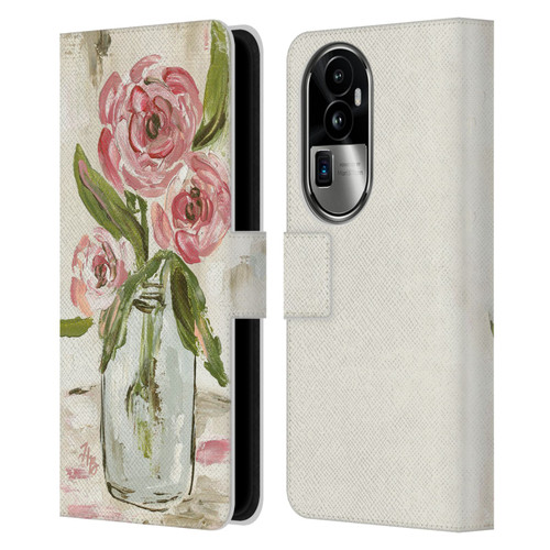 Haley Bush Floral Painting Pink Vase Leather Book Wallet Case Cover For OPPO Reno10 Pro+