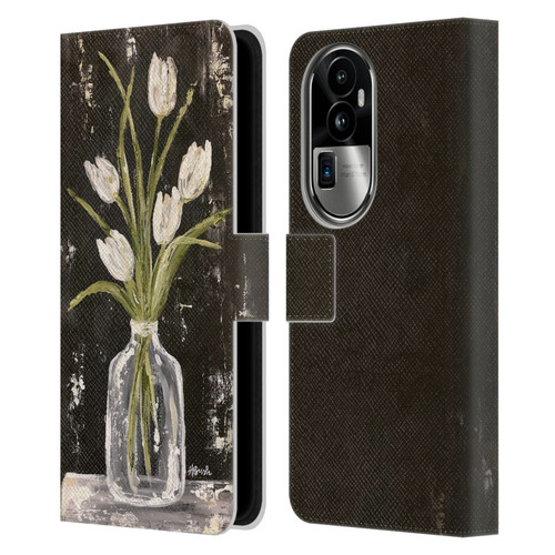Haley Bush Floral Painting White Tulips In Glass Jar Leather Book Wallet Case Cover For OPPO Reno10 Pro+