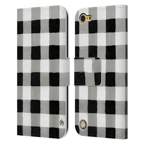 Haley Bush Pattern Painting Buffalo Check Black Leather Book Wallet Case Cover For Apple iPod Touch 5G 5th Gen