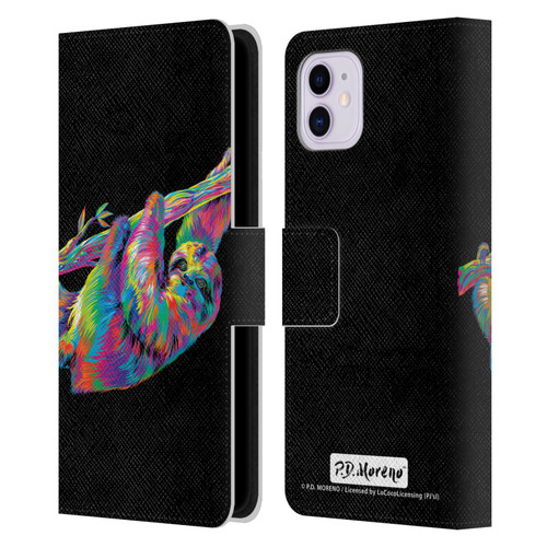 P.D. Moreno Animals Sloth Leather Book Wallet Case Cover For Apple iPhone 11