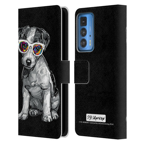 P.D. Moreno Black And White Dogs Jack Russell Leather Book Wallet Case Cover For Motorola Edge 20 Pro
