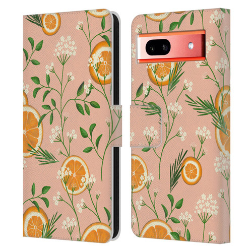 Anis Illustration Graphics Elderflower Orange Pastel Leather Book Wallet Case Cover For Google Pixel 7a