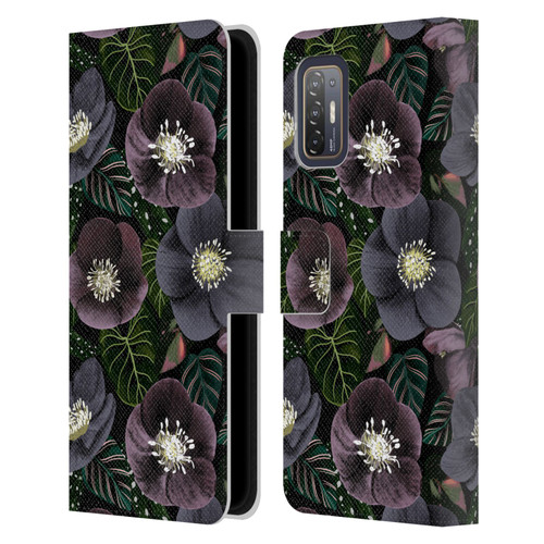 Anis Illustration Graphics Dark Flowers Leather Book Wallet Case Cover For HTC Desire 21 Pro 5G
