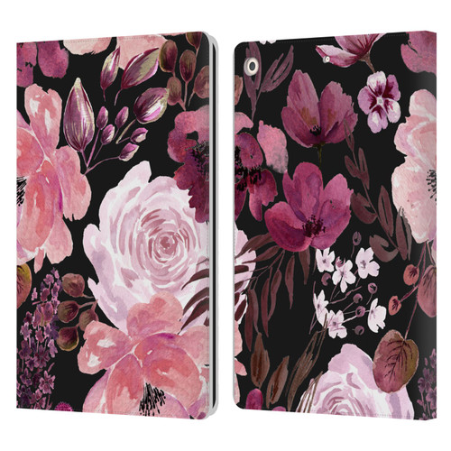Anis Illustration Graphics Floral Chaos Dark Pink Leather Book Wallet Case Cover For Apple iPad 10.2 2019/2020/2021