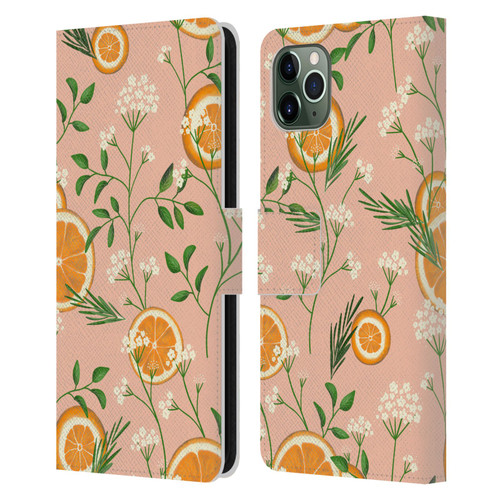 Anis Illustration Graphics Elderflower Orange Pastel Leather Book Wallet Case Cover For Apple iPhone 11 Pro Max