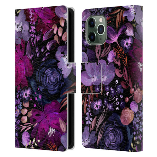 Anis Illustration Graphics Floral Chaos Purple Leather Book Wallet Case Cover For Apple iPhone 11 Pro