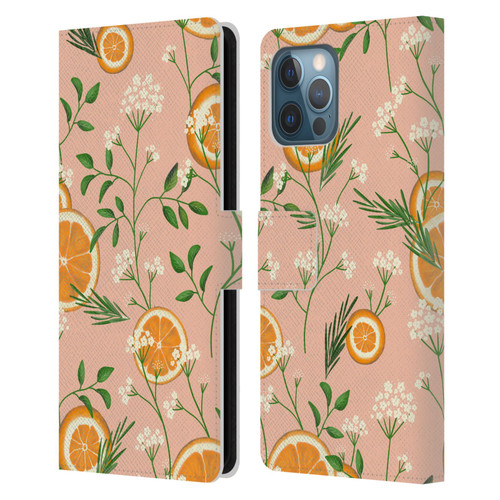 Anis Illustration Graphics Elderflower Orange Pastel Leather Book Wallet Case Cover For Apple iPhone 12 Pro Max