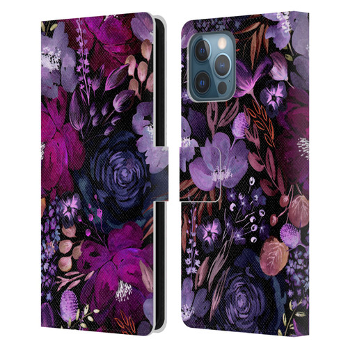 Anis Illustration Graphics Floral Chaos Purple Leather Book Wallet Case Cover For Apple iPhone 12 Pro Max