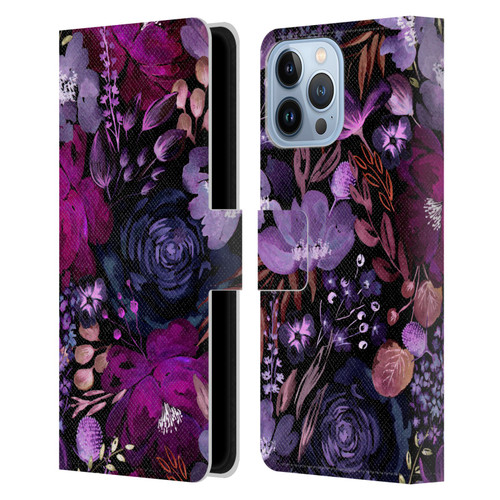 Anis Illustration Graphics Floral Chaos Purple Leather Book Wallet Case Cover For Apple iPhone 13 Pro Max