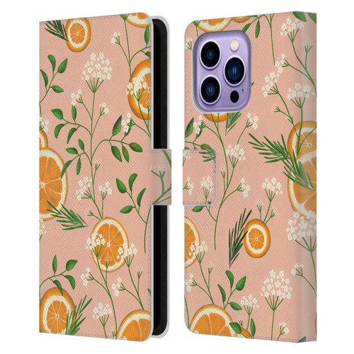 Anis Illustration Graphics Elderflower Orange Pastel Leather Book Wallet Case Cover For Apple iPhone 14 Pro Max