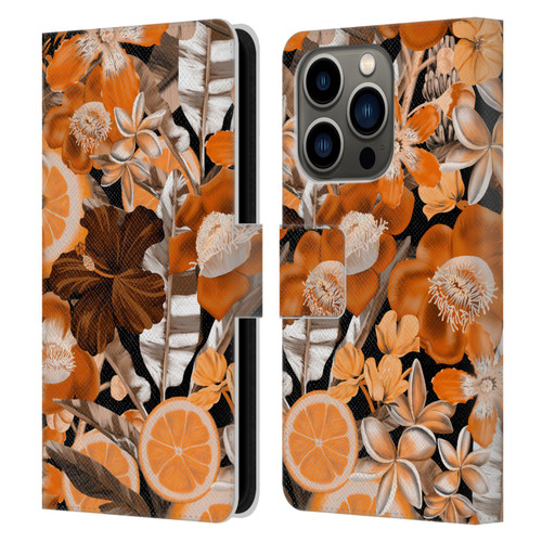 Anis Illustration Graphics Flower & Fruit Orange Leather Book Wallet Case Cover For Apple iPhone 14 Pro