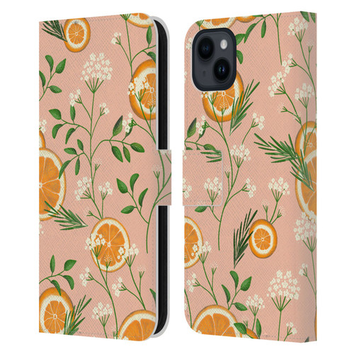 Anis Illustration Graphics Elderflower Orange Pastel Leather Book Wallet Case Cover For Apple iPhone 15 Plus