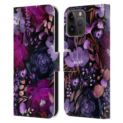Anis Illustration Graphics Floral Chaos Purple Leather Book Wallet Case Cover For Apple iPhone 15 Pro Max