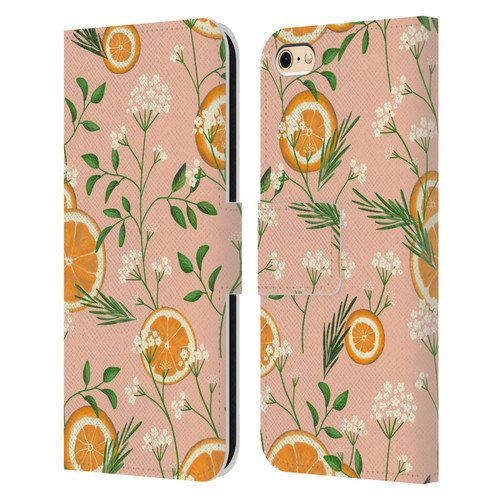 Anis Illustration Graphics Elderflower Orange Pastel Leather Book Wallet Case Cover For Apple iPhone 6 / iPhone 6s