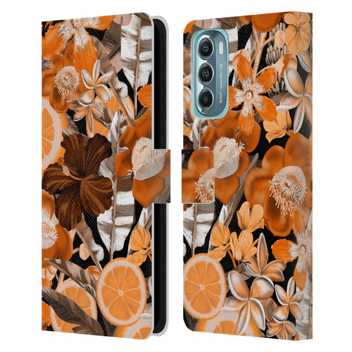 Anis Illustration Graphics Flower & Fruit Orange Leather Book Wallet Case Cover For Motorola Moto G Stylus 5G (2022)