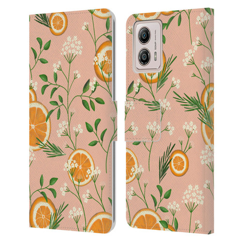 Anis Illustration Graphics Elderflower Orange Pastel Leather Book Wallet Case Cover For Motorola Moto G53 5G