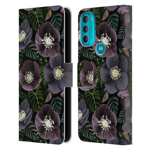 Anis Illustration Graphics Dark Flowers Leather Book Wallet Case Cover For Motorola Moto G71 5G