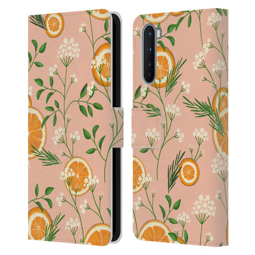 Anis Illustration Graphics Elderflower Orange Pastel Leather Book Wallet Case Cover For OnePlus Nord 5G