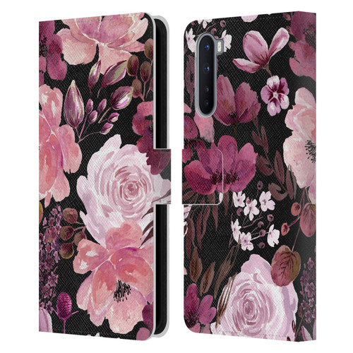 Anis Illustration Graphics Floral Chaos Dark Pink Leather Book Wallet Case Cover For OnePlus Nord 5G