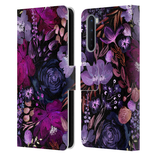 Anis Illustration Graphics Floral Chaos Purple Leather Book Wallet Case Cover For OnePlus Nord 5G