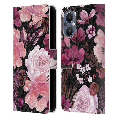 Anis Illustration Graphics Floral Chaos Dark Pink Leather Book Wallet Case Cover For OnePlus Nord N20 5G