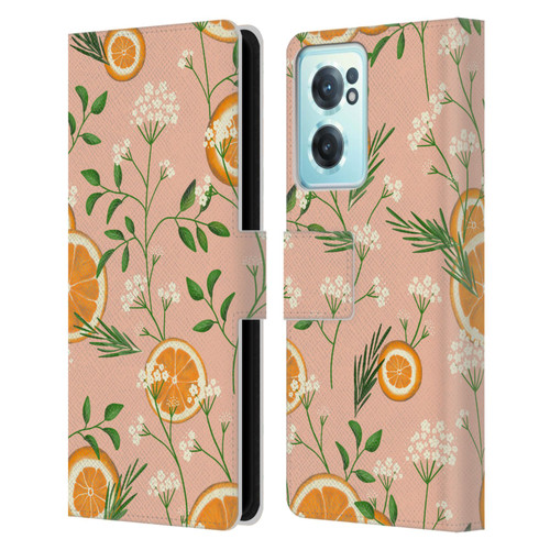 Anis Illustration Graphics Elderflower Orange Pastel Leather Book Wallet Case Cover For OnePlus Nord CE 2 5G