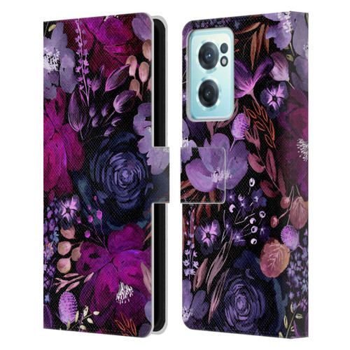 Anis Illustration Graphics Floral Chaos Purple Leather Book Wallet Case Cover For OnePlus Nord CE 2 5G