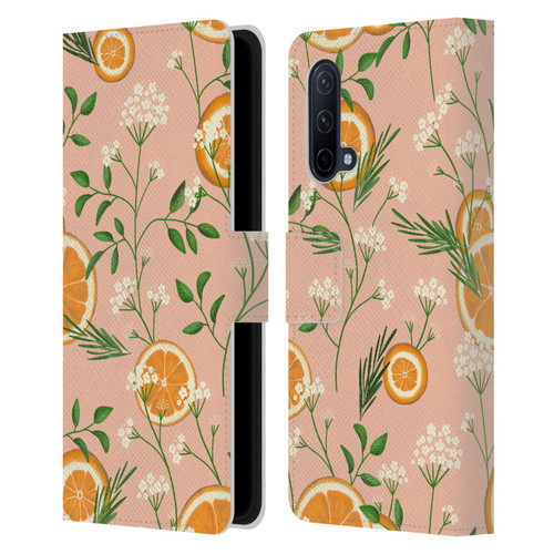 Anis Illustration Graphics Elderflower Orange Pastel Leather Book Wallet Case Cover For OnePlus Nord CE 5G