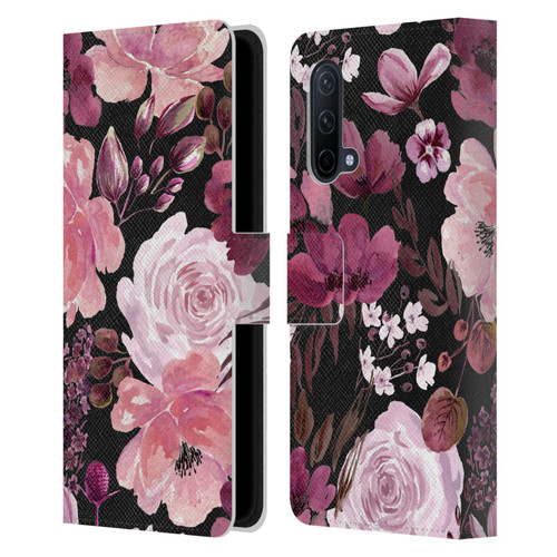 Anis Illustration Graphics Floral Chaos Dark Pink Leather Book Wallet Case Cover For OnePlus Nord CE 5G