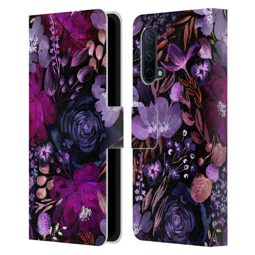 Anis Illustration Graphics Floral Chaos Purple Leather Book Wallet Case Cover For OnePlus Nord CE 5G