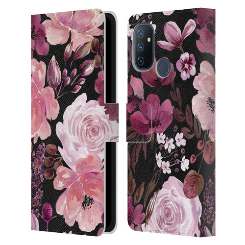 Anis Illustration Graphics Floral Chaos Dark Pink Leather Book Wallet Case Cover For OnePlus Nord N100