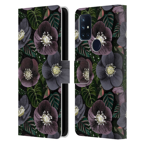 Anis Illustration Graphics Dark Flowers Leather Book Wallet Case Cover For OnePlus Nord N10 5G