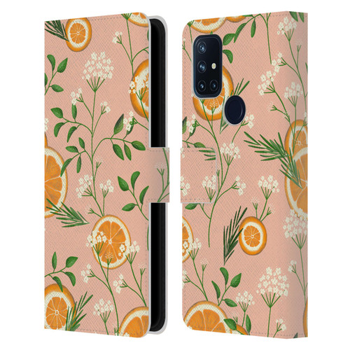 Anis Illustration Graphics Elderflower Orange Pastel Leather Book Wallet Case Cover For OnePlus Nord N10 5G