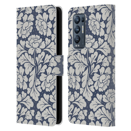 Anis Illustration Graphics Baroque Blue Leather Book Wallet Case Cover For OPPO Find X3 Neo / Reno5 Pro+ 5G