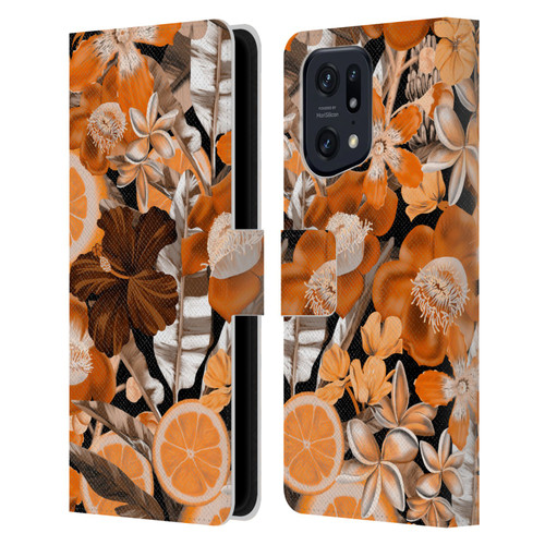 Anis Illustration Graphics Flower & Fruit Orange Leather Book Wallet Case Cover For OPPO Find X5 Pro