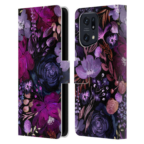 Anis Illustration Graphics Floral Chaos Purple Leather Book Wallet Case Cover For OPPO Find X5 Pro